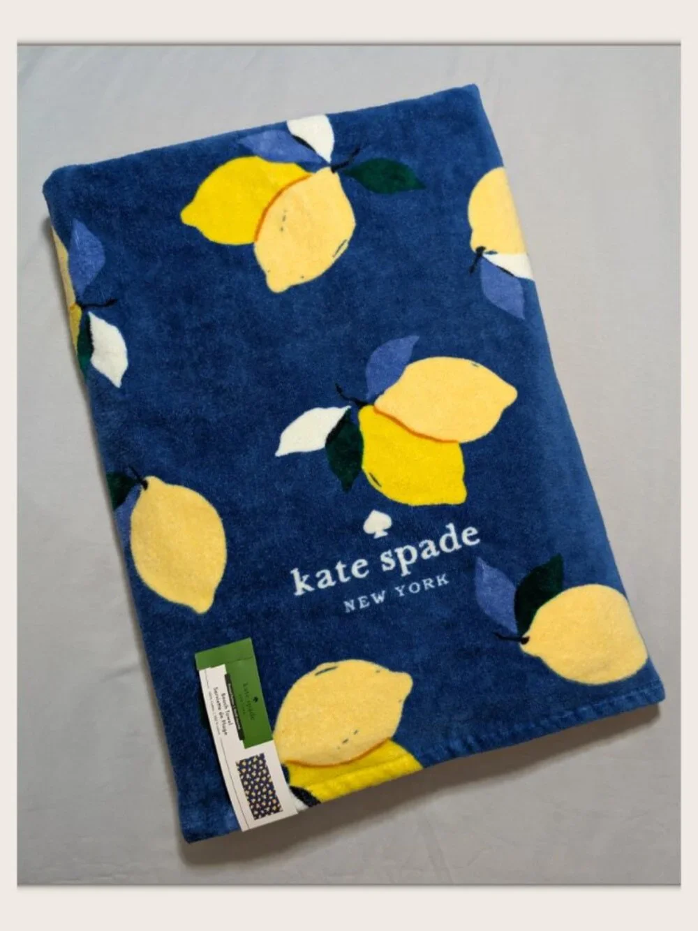 NWT Kate Spade New York Beach Towel-Yellow Lemons on Blue Background-100% Cotton